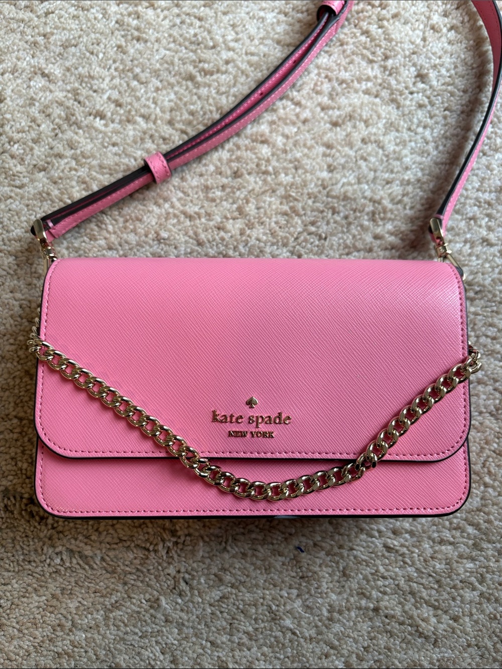 kate spade pink leather crossbody with gold hardware